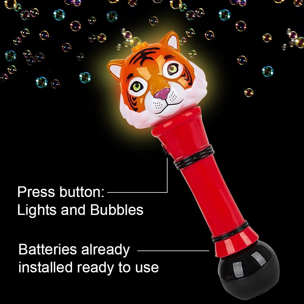 ArtCreativity Light Up Tiger Bubble Blower Wand, 12 Inch Illuminating Bubble Blower with Thrilling LED Effects for Kids, Batteries and Bubble Fluid Included, Great Gift Idea, Party Favor