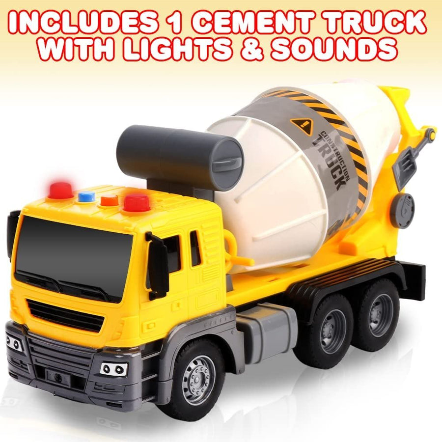 Light Up Cement Truck, Cement Mixer Toy Truck with Lights, Sounds, and Rotating Barrel, Push and Go Kids Construction Toys, Construction Vehicle Toys for Boys and Girls Ages 3 and Up