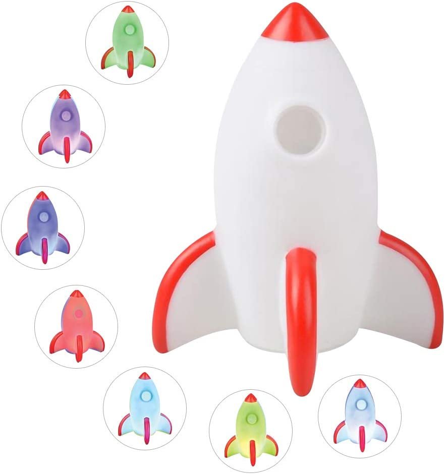 Color Changing Rocket Lamp, LED Night Light Cycles Through Awesome Colors, Battery Operated Decorative Lighting, Bedroom Décor Nightlight for Boys and Girls, Great Gift Idea for Children