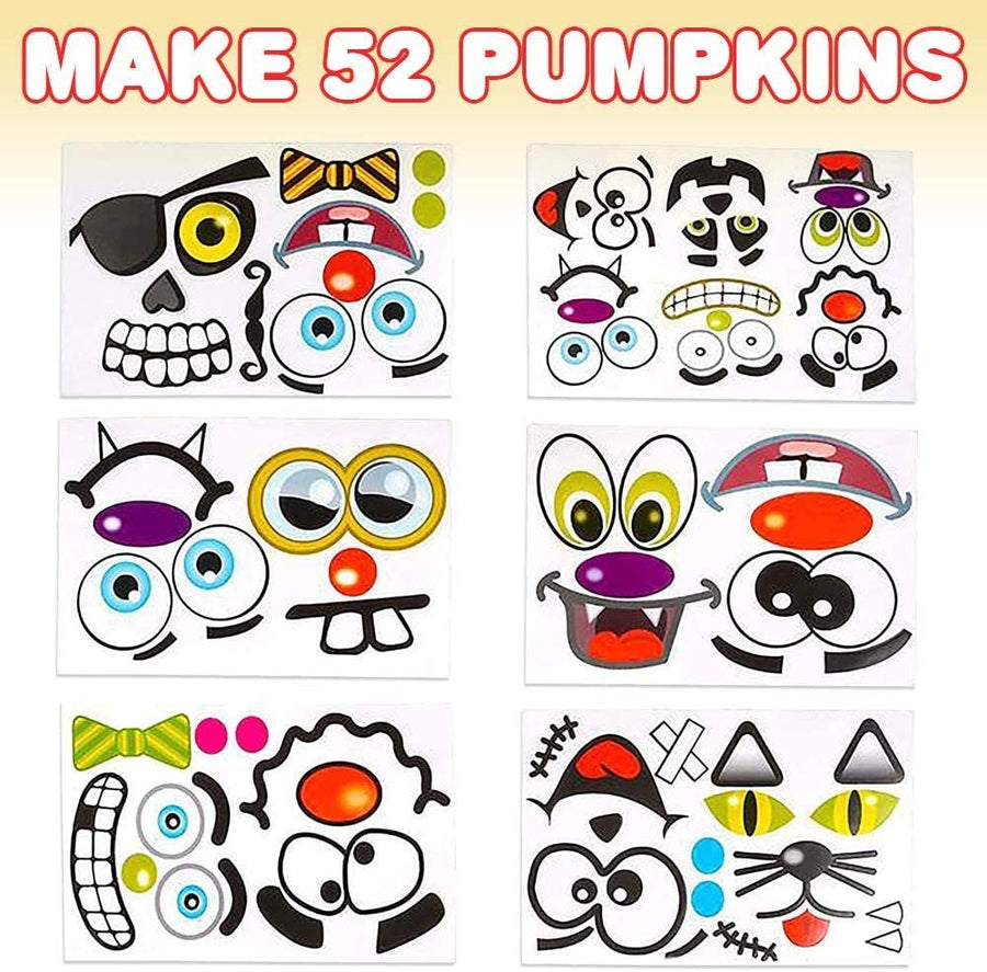 Halloween Pumpkin Decorating Stickers - 24 Large Sheets - Jack-o-Lantern Decoration Kit - 52 Total Face Stickers - Cute Halloween Decor Idea - Treats, Gifts, and Crafts for Kids- 6" x 9"