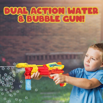ArtCreativity 2 in 1 Water and Bubble Gun, Dual-Function Water Squirt Gun with Bubble Fluid, Friction Powered Bubble Machine Gun, Summer Toys for Kids, Great Gift for Boys and Girls