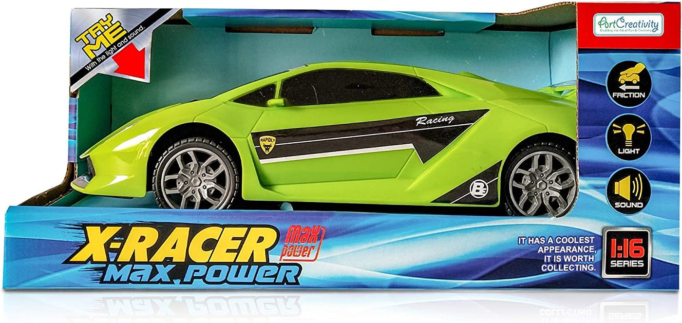 Green Racer Car with Lights and Sounds, Light-Up Push n Go Racer Car for Kids, LED Headlights and Engine Sound, Best Birthday Gift for Boys, Girls, Toddlers Ages 3+