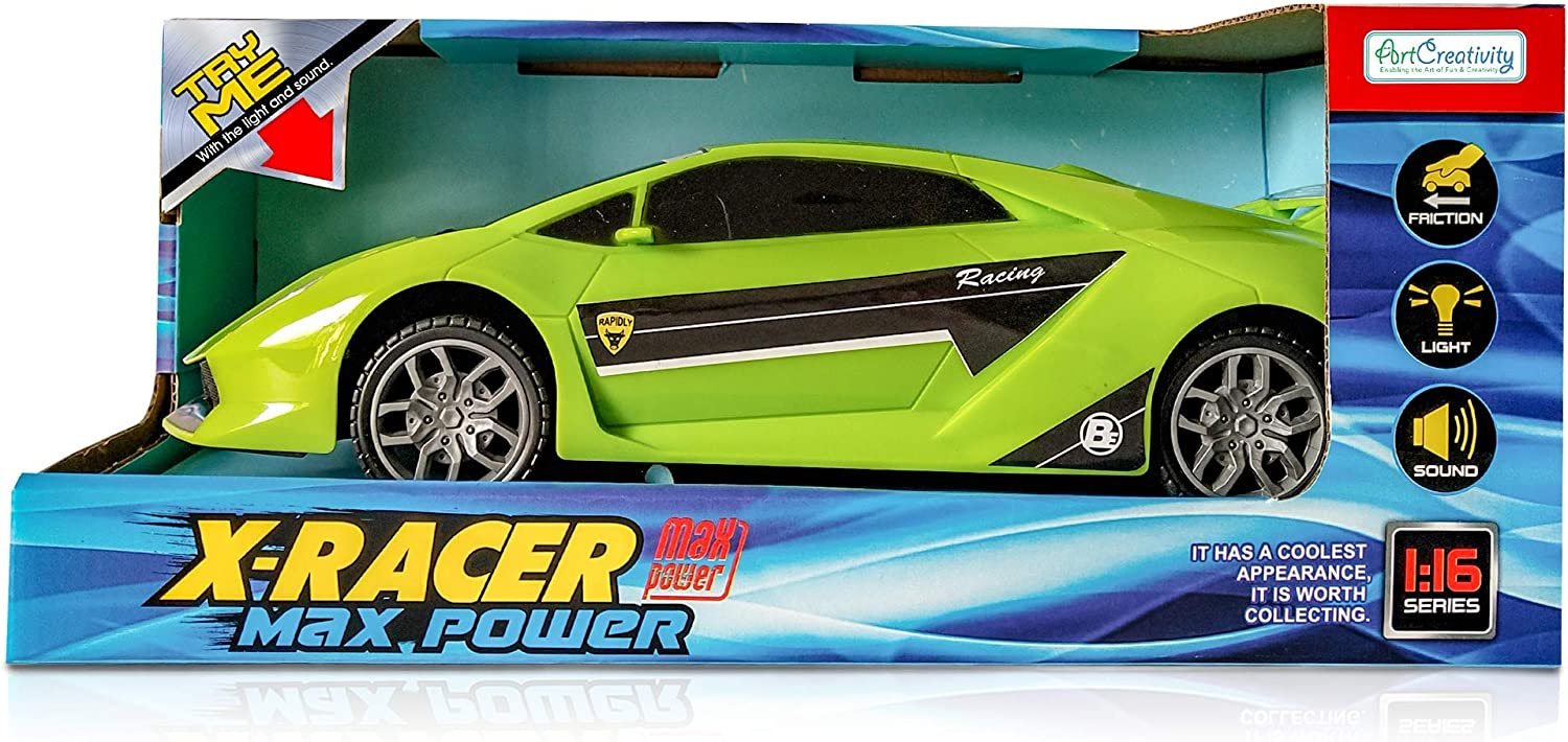 Green Racer Car with Lights and Sounds, Light-Up Push n Go Racer Car for Kids, LED Headlights and Engine Sound, Best Birthday Gift for Boys, Girls, Toddlers Ages 3+