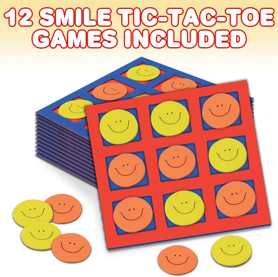 Gamie Foam Smile Face Tic-Tac-Toe Mini Board Games for Kids, Set of 12, 5” x 5’” Foam Boards and Tokens, Birthday Party Favors, Goodie Bag Fillers, Classroom Prizes