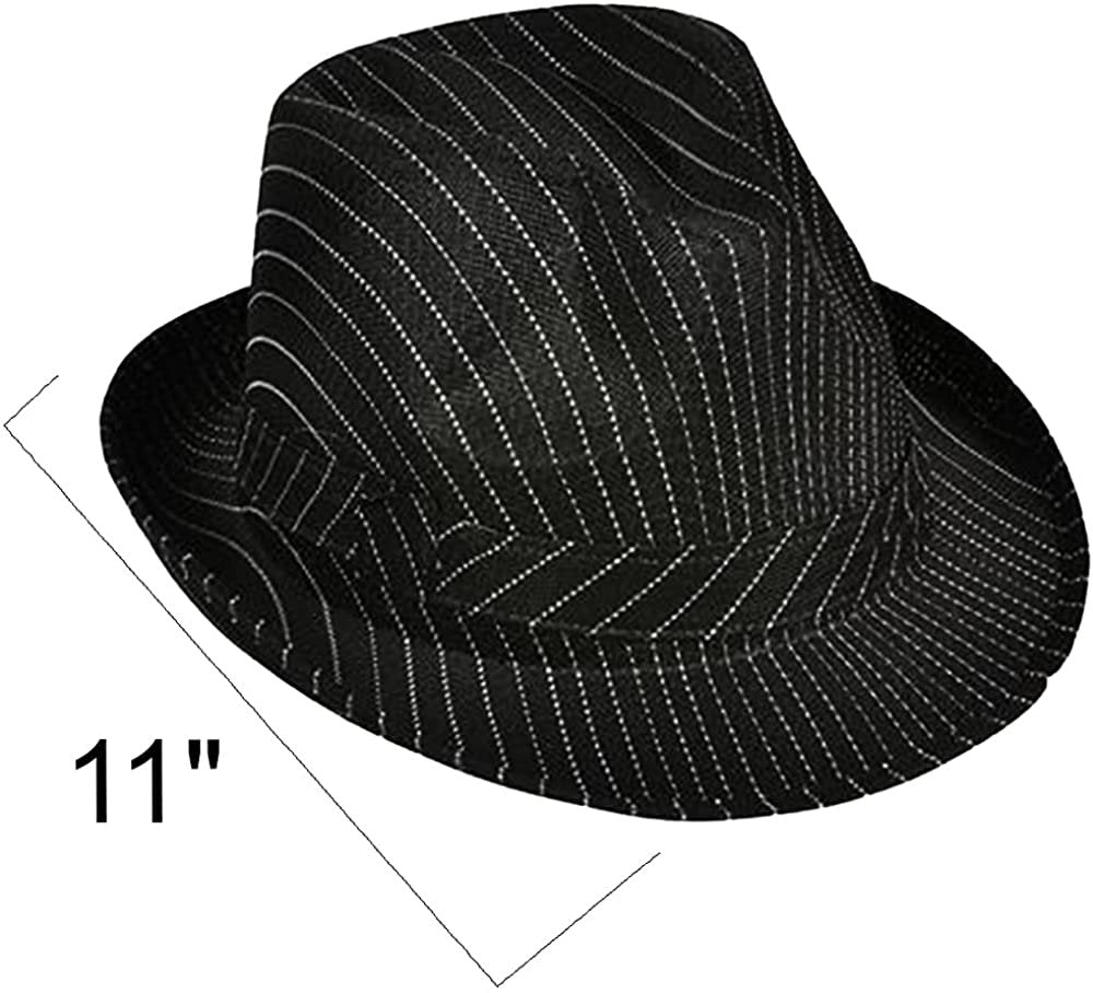 Pinstripe Fedora for Kids and Adults, Stylish Black Fedora with White Stripes, Dress-Up Accessories for Pretend Play, Cool Halloween Costume Prop, Classic Fedora for All-Year Wear