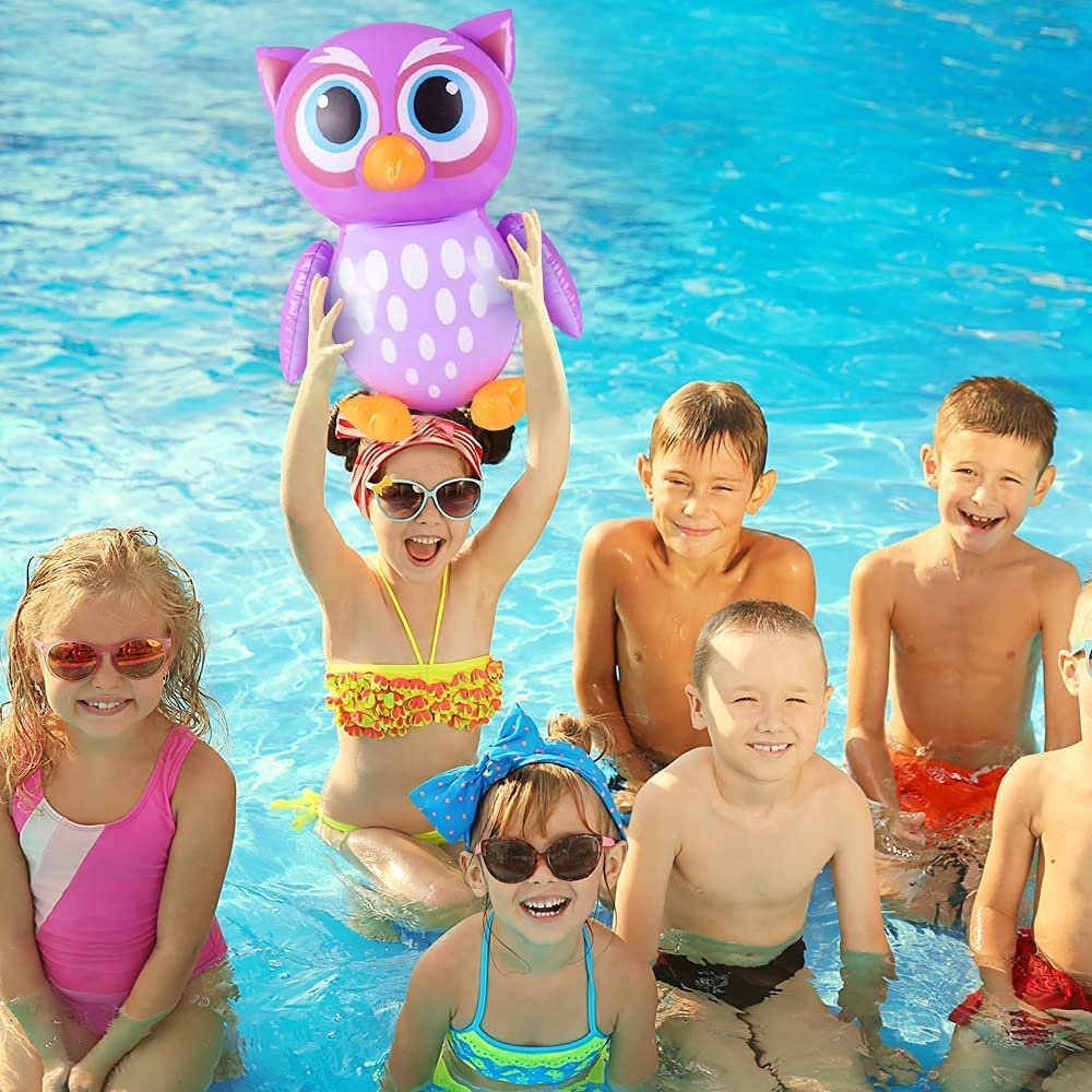Inflatable Owls, Set of 4, Blow-Up Owl Inflates for Birthday Party Favors, Party Decorations and Supplies, Pool Party Float, and Game Prize for Kids