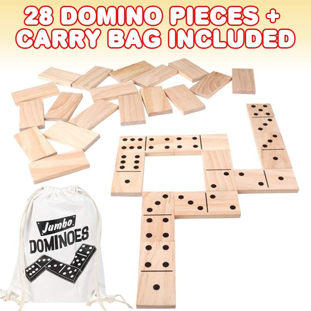 28PC Jumbo Wooden Dominoes Set with Carrying Bag, Extra-Large Wood Dominos  for Kids and Adults, Giant Dominoes for Game Night, Fun Classroom