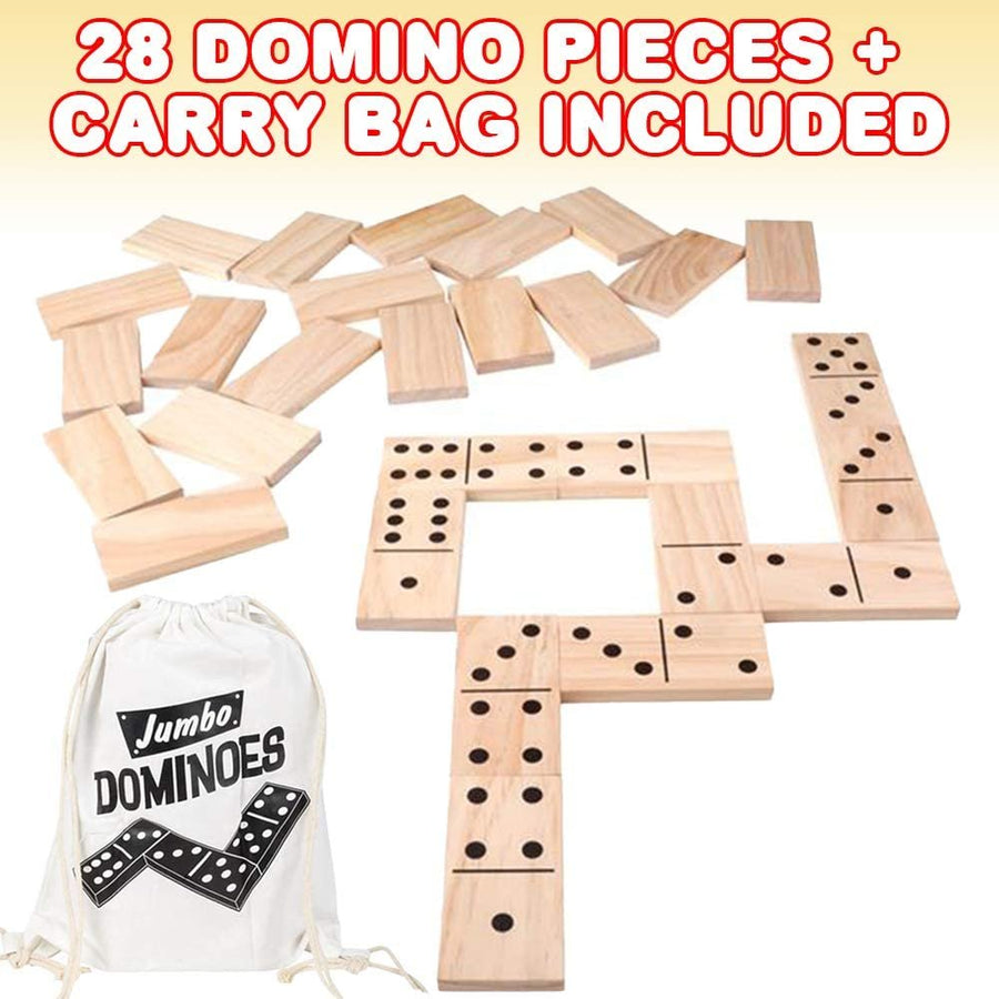 28PC Jumbo Wooden Dominoes Set with Carrying Bag, Extra-Large Wood Dominos for Kids and Adults, Giant Dominoes for Game Night, Fun Classroom Educational Toy for Children