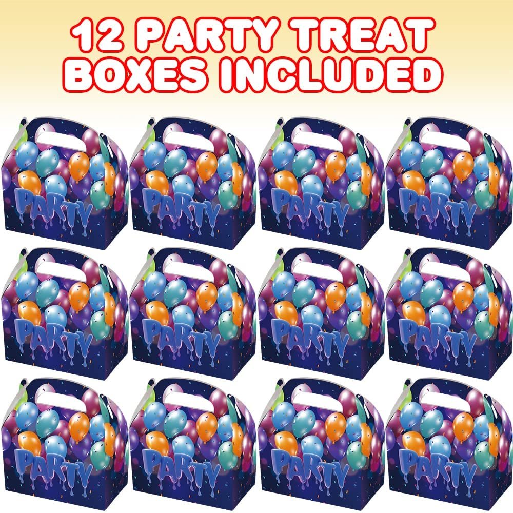 Party Treat Boxes for Candy, Cookies and Party Favors - Pack of 12 Cookie Boxes, Cute Cardboard Boxes with Handles for Birthday Party Favors, Holiday Goodies