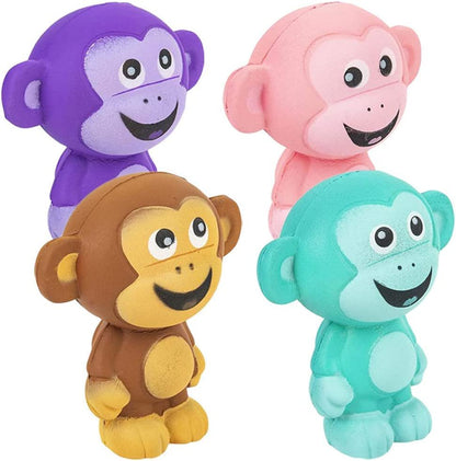 ArtCreativity Squish Monkey, Set of 4, Scented Slow Rising Stress Relief Toys for Kids, Squeezable Monkey Birthday Party Favors and Goodie Bag Fillers, 4 Cute Colors