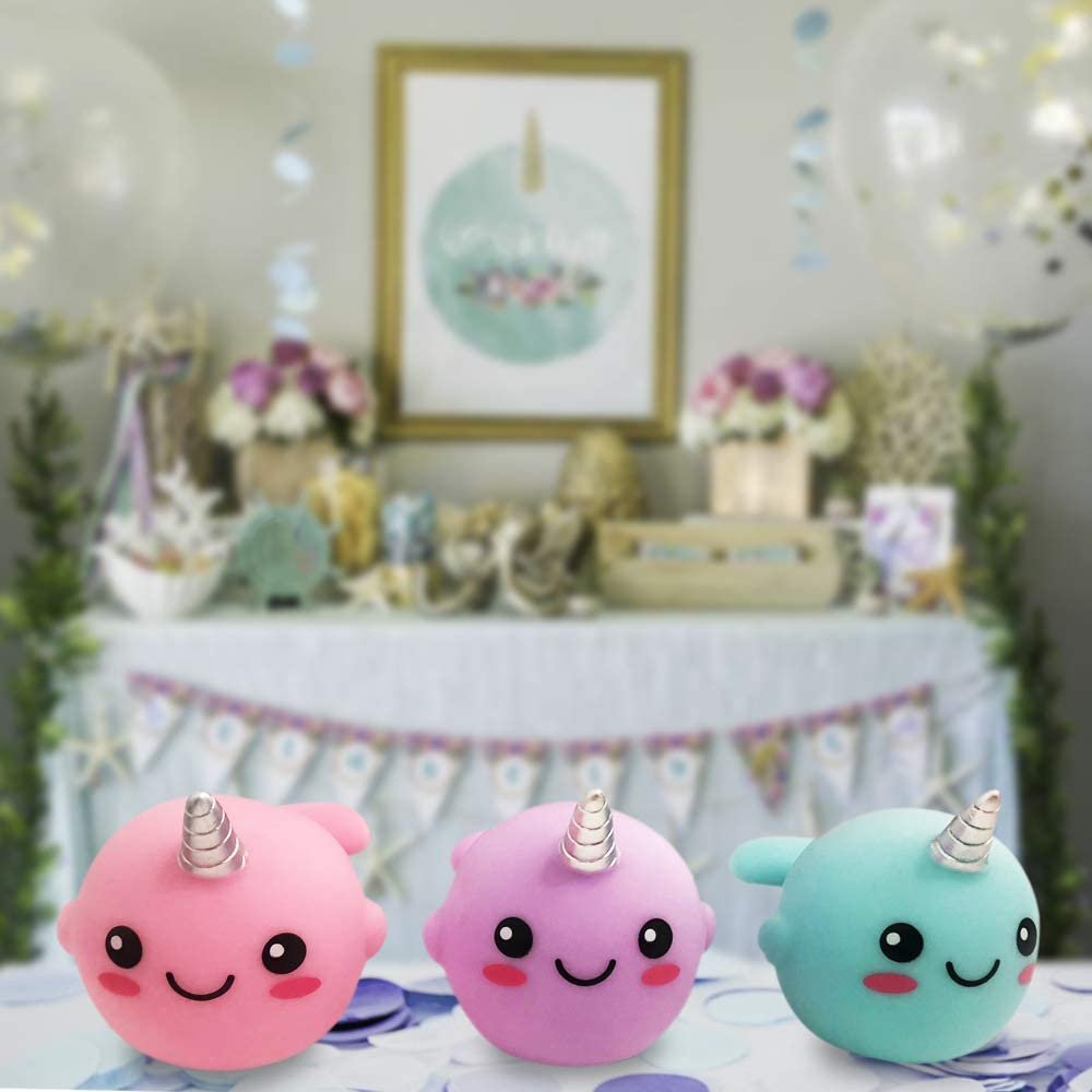 Light Up Narwhal Bath Toys for Kids, Set of 3, Cute Bathtub Toys with Fun LEDs, Bath Tub Toys for Boys and Girls, Cool Narwhal Birthday Party Favors, Goodie Bag Fillers for Children