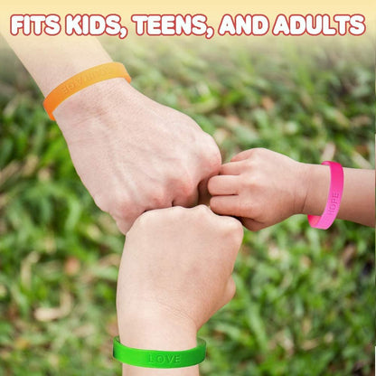 ArtCreativity Rubber Bracelets with Motivational Sayings - Pack of 24 Inspirational Wristbands for Kids and Adults, Assorted Neon Colors and Positive Sayings, Great Birthday Party Favors, Gifts