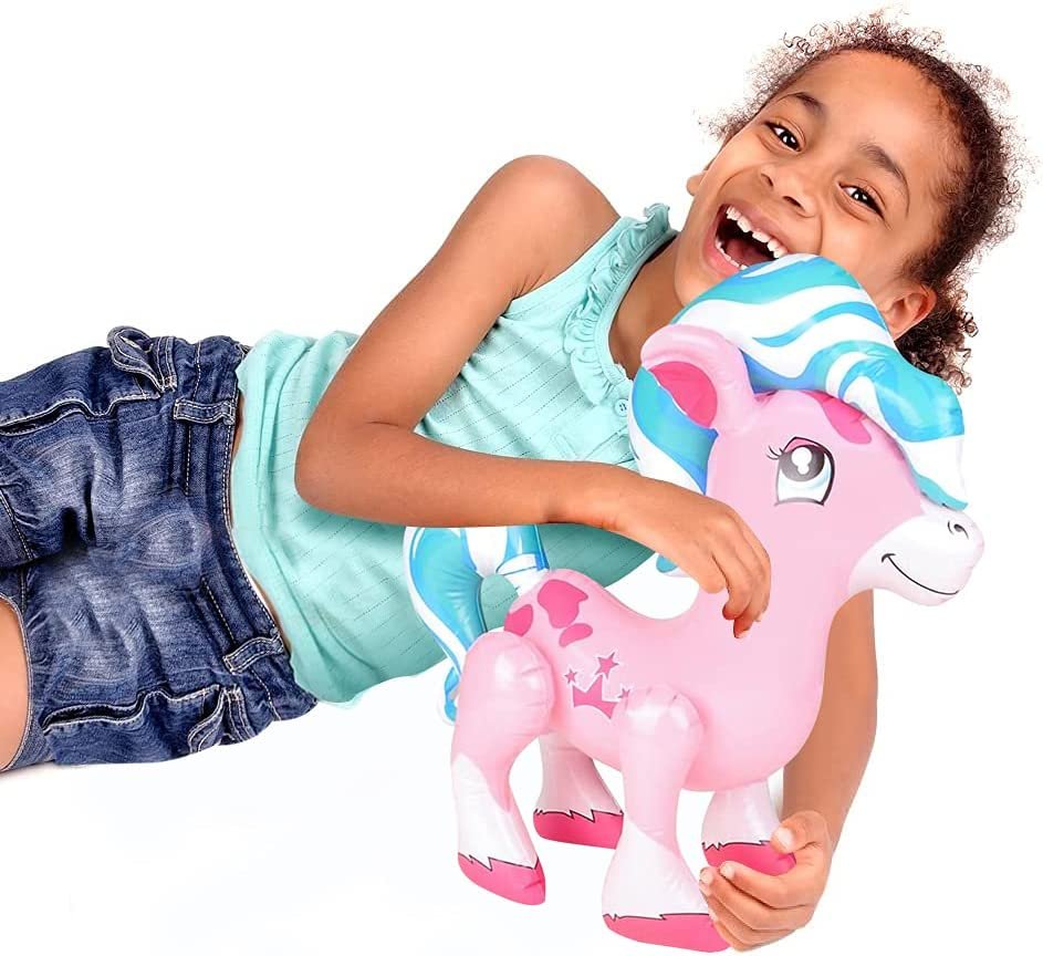 ArtCreativity Pink Pony Inflate, Animal Party Decorations and Supplies, Blow-Up Horse Inflate for Animal Birthday Party Favors, Pool Party Float, and Game Prize for Kids