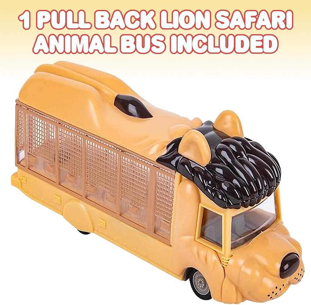 Pull Back Lion Safari Animal Bus for Kids, 7" Lion Design Bus with Pullback Mechanism, Durable Plastic Material, Safari Party Decorations, Best Birthday Gift for Boys and Girls