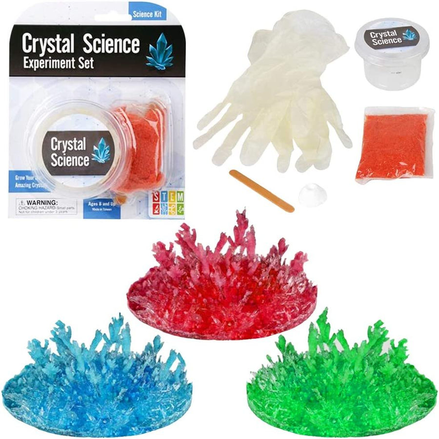 Growing Crystal Experimental Kit Set of 3 for Kids Age 8+, Assorted in Color (Green, Yellow, Blue, Red, & White), STEM Educational Toy, Great Gift for Birthday & Holiday