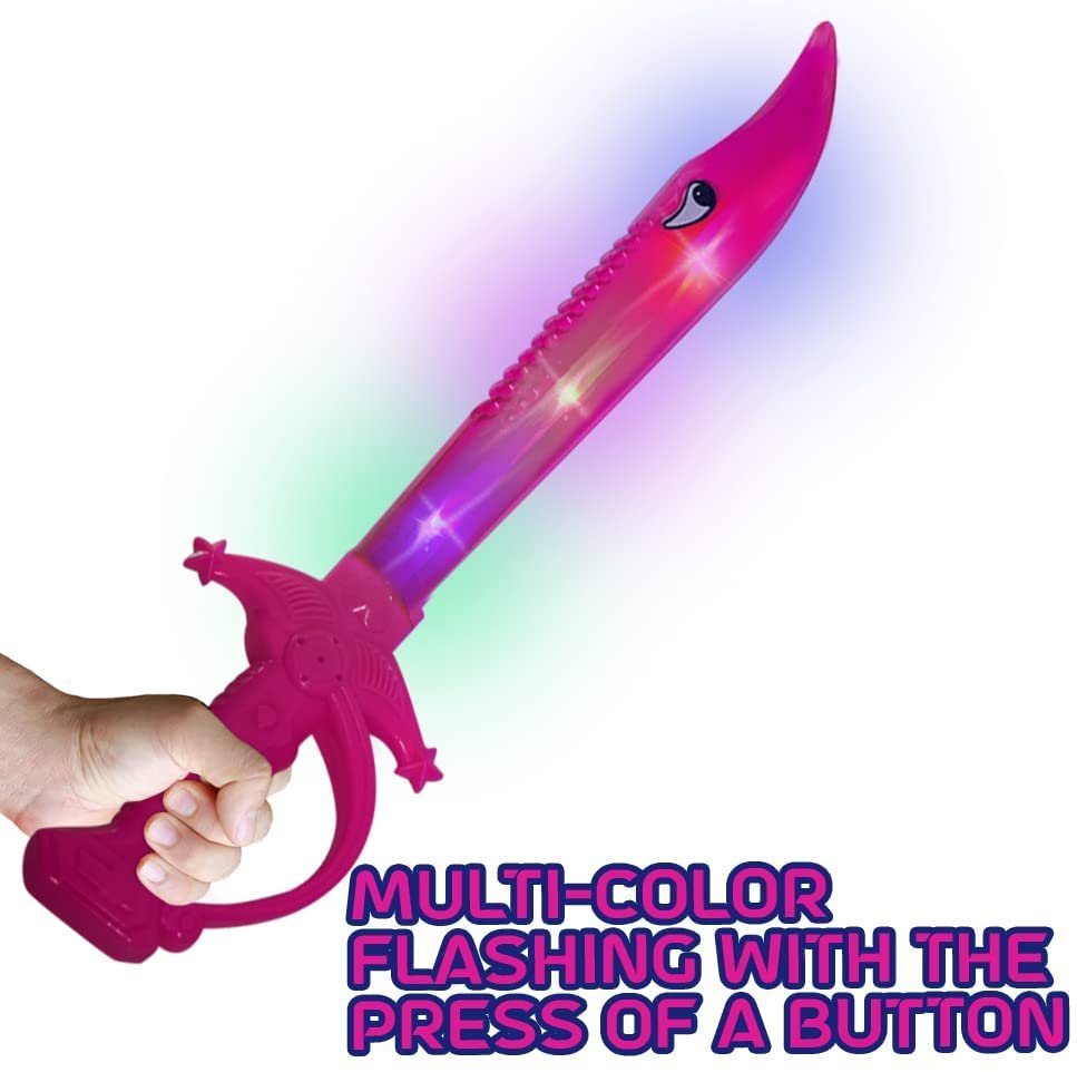 Light Up Shark Swords for Kids - 15" Toy Sword with Flashing LED Lights, Set of 3