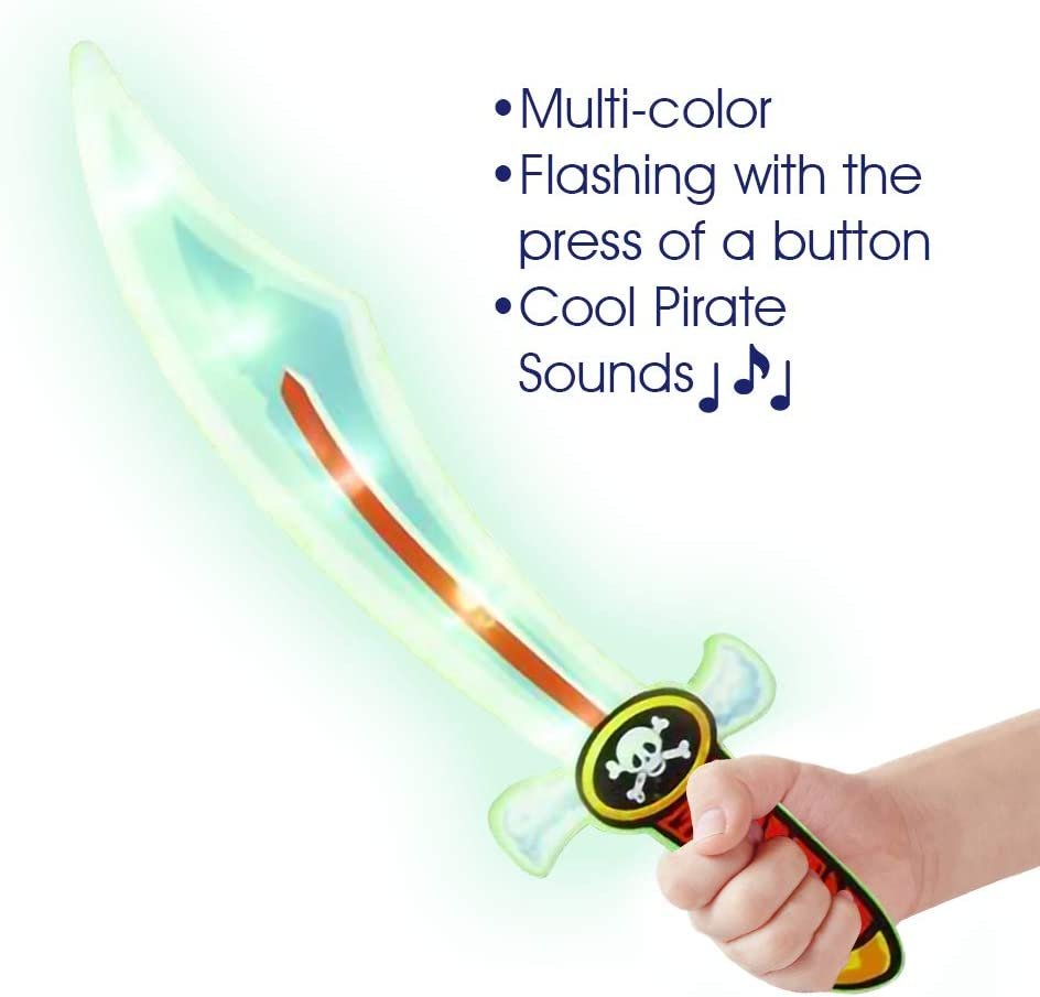 Light Up Pirate Cutlass, Set of 2, 22" Toy Sword with Flashing LED Lights and Cool Sound Effects, Halloween Dress-Up Costume Accessories, Best Birthday Gift for Boys and Girls