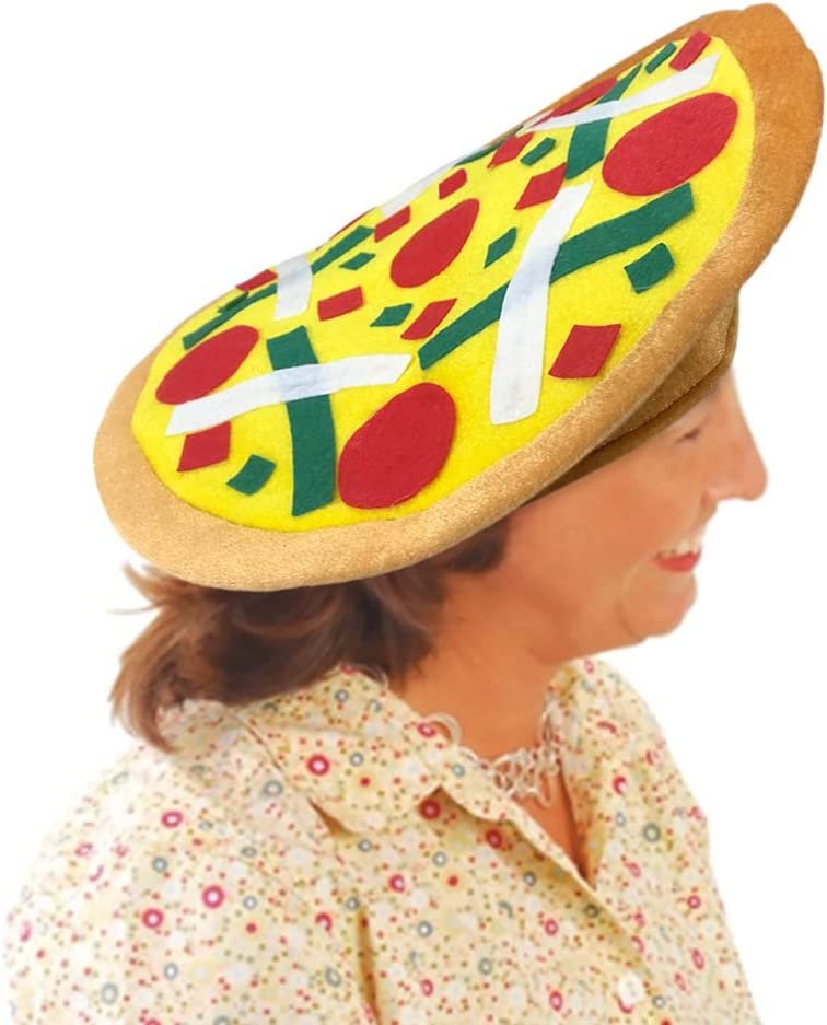 Funny Pizza Hat, 1 PC, Fun Halloween Costume Accessory, Pizza Party Supplies Decorations, One Size Fits Most, Crazy Silly Hat with Felt Toppings and Plush Fabric