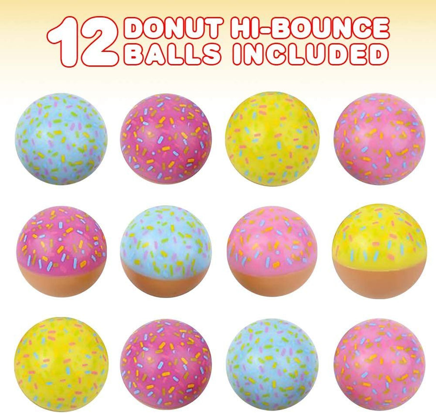 Donut Bouncy Balls for Kids, Bulk Set of 12, Bouncing Balls with Extra-High Bounce, Snack and Donut Birthday Party Favors, Pinata and Goody Bag Fillers, Fun Assorted Colors