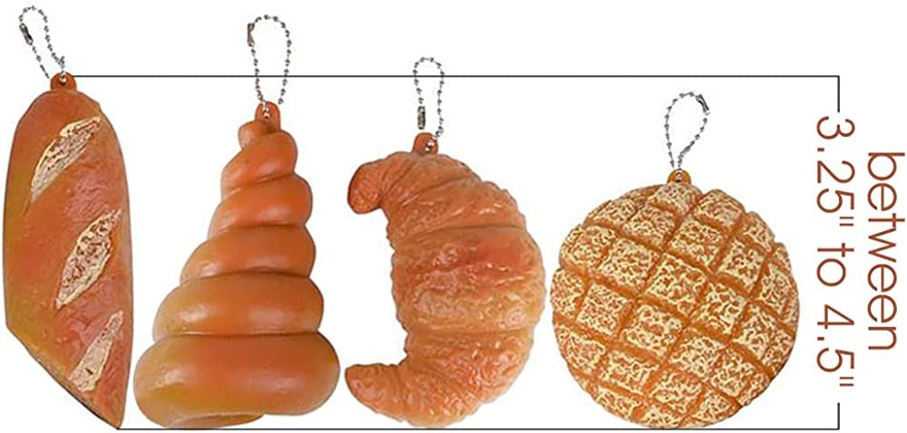 Squeeze Pastry Toys, Set of 4, Stress Relief Toys for Kids and Adults with Hanging Chains, Super Squeezy Stress Toys, Keychain Accessories and Party Favors for Boys and Girls