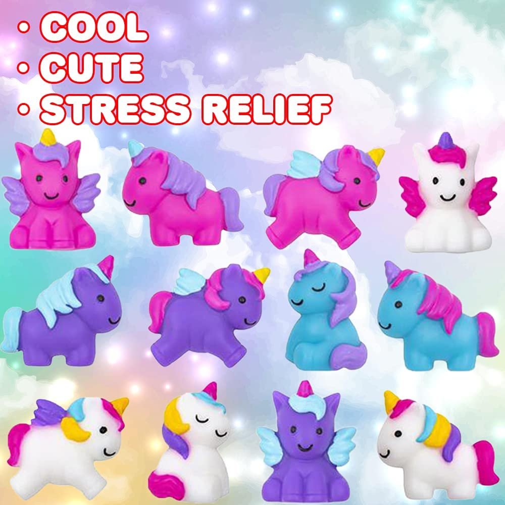 Squishy Unicorn Toys, Set of 24, Squeezy Unicorn Toys with Jelly-Like Texture, Gummy Fidget Toys for Girls and Boys, Princess Party Supplies, Calming Sensory Toys for Kids