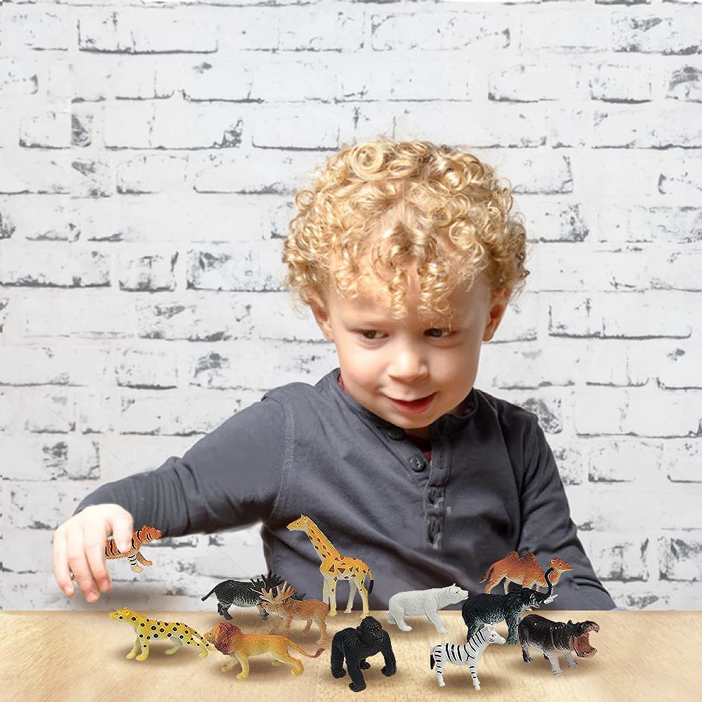 Zoo Animal Figurines Set for Kids, Pack of 12, Assorted Small