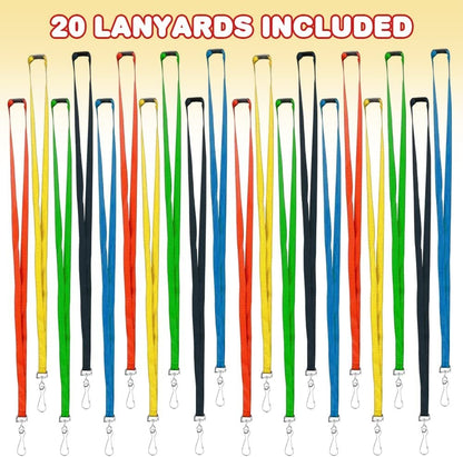 ArtCreativity Lanyards For Kids, Set of 20, 18.5 Inches Long, Brightly Colored, Lanyards For ID Badges, Kids Lanyard Set, Goodie Bag Fillers, Birthday Party Favors, For Your Wallet, Keys And IDs