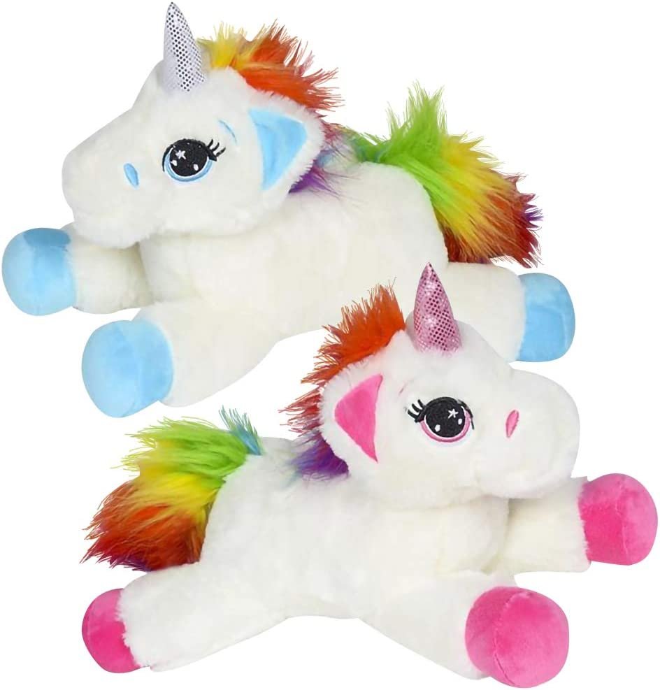 ArtCreativity Plush Lying Unicorn Stuffed Toys, Set of 2, Soft and Cuddly Unicorn Toys for Girls and Boys, Cute Home, Bedroom, and Nursery Decor, Princess Gifts for Kids, 12” Long