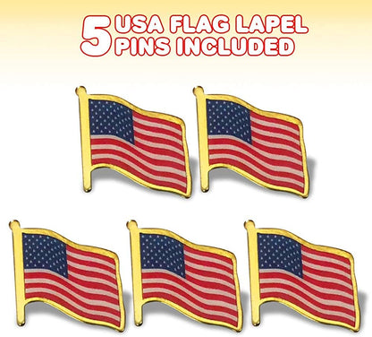 ArtCreativity American Flag Lapel Pins Made in USA, Set of 5, USA Flag Pins for Independence, Memorial, and Veterans Day, United States Patriotic Fashion Accessories, 4th of July Party Favors