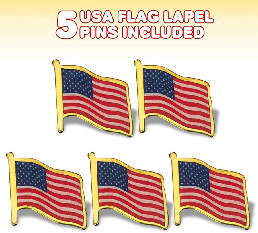 American Flag Lapel Pins Made in USA, Set of 5, USA Flag Pins for Independence, Memorial, and Veterans Day, United States Patriotic Fashion Accessories, 4th of July Party Favors