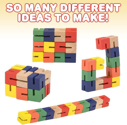 ArtCreativity Wooden Twist Cubes, Pack of 6, Colorful Mind Game, Stretch, Twist, and Lock Brain Teaser Fidget Sensory Toys for Kids, Stocking Stuffer and Party Favors for Boys and Girls