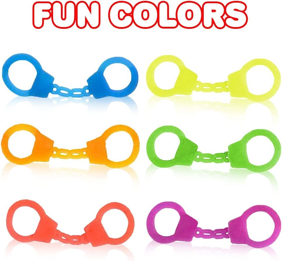 Mini Stretch Finger Cuffs for Kids - Pack of 144 - Rubber Hand Cuffs for Fingers - Police Theme Party Supplies, Neon Party Favors, Goodie Bag and Pinata Fillers - Assorted Vibrant Colors