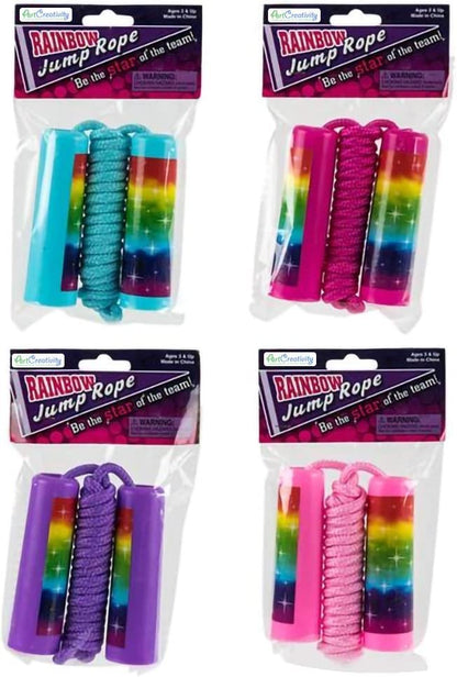 ArtCreativity 82 Inch Rainbow Motif Jump Ropes, Set of 4, Vibrant Jumping Ropes for Kids, Durable Skipping Ropes with Plastic Handles, Great Birthday Party Favors, Goodie Bag Fillers for Boys & Girls