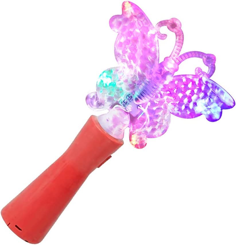 Light Up Butterfly Magic Wand, 9.5" LED Spin Toy for Kids with Batteries Included, Great Gift Idea for Boys and Girls, Fun Party Favor, Carnival Prize - Colors May Vary