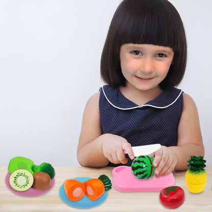 ArtCreativity Pretend Play Food Set, Fake Vegetable Basket for Kids, Cutting Board, Knives, Plates, Assorted Plastic Food Toys, Colorful Kitchen Accessories Set for Kids, Chef Playset for Hours of Fun