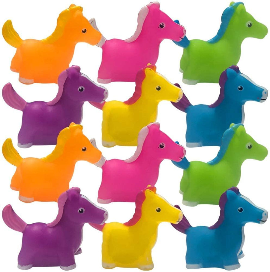 Colorful Rubber Ponies, Set of 12, Cute Bath Tub and Pool Toys in Assorted Colors, Fun Decorations, Carnival Supplies, Party Favors, Goodie Bag Fillers, Small Prizes
