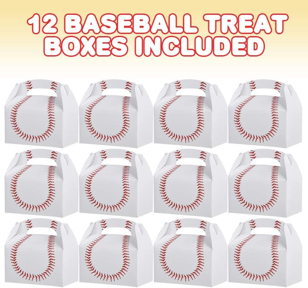 Baseball Treat Boxes for Candy, Cookies and Sports Themed Party Favors - Pack of 12 Cookie Boxes, Cute Team Favor Cardboard Boxes with Handles for Birthday Party Favors, Holiday Goodies