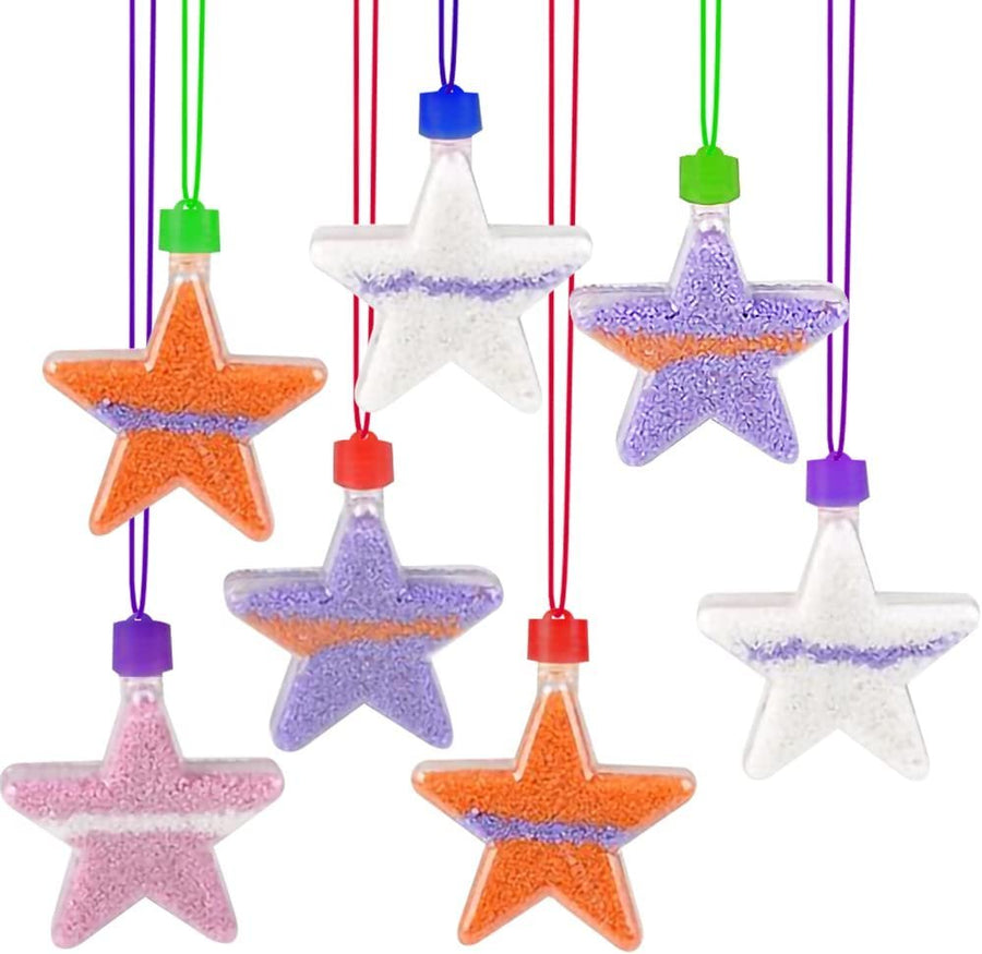 Star Sand Art Bottle Necklaces, Pack of 12, Sand Art Craft Kit with Star Shaped Bottles, Craft Party Supplies and Party Favors for Kids - Sand Sold Separately