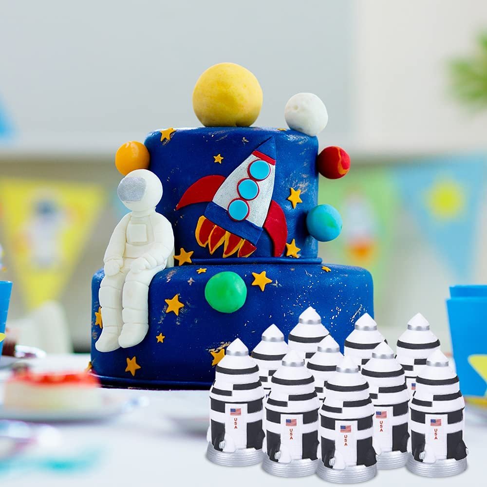Squish Space Rocket, Set of 2, Slow Rising Squeezy Space Themed Stress Relief Toys for Kids, 4.5" Squeezable Outer Space NASA Party Favors and Desk Decorations