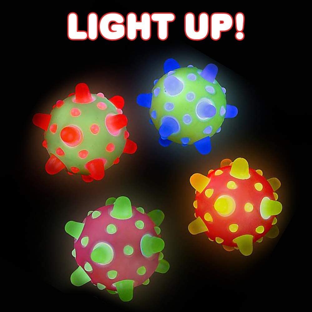 Space Light Up Meteor Balls for Kids, Set of 12, Flashing LED Balls with Sensory Rubbery Spikes, Galaxy and Space Birthday Party Favors, Pinata Fillers, Fun Assorted Colors