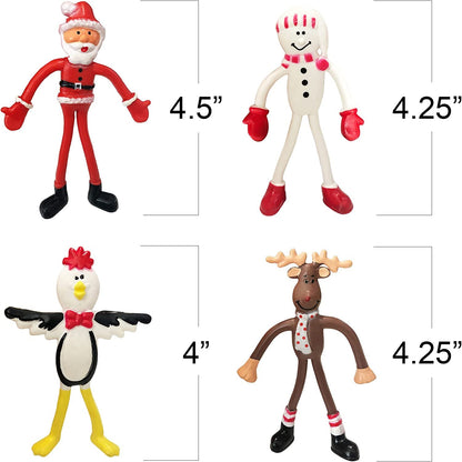 ArtCreativity Christmas Bendable Figurines, Set of 12, Fidget Christmas Toys with Reindeer, Santa, Snowman, & Penguin Characters, Great as Christmas Party Favors and Holiday Stocking Stuffers for Kids