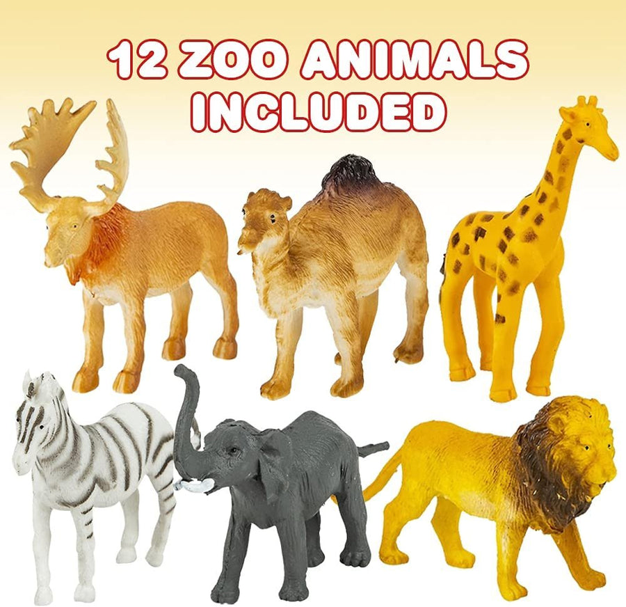 Safari Animal Figurines Playset for Kids, Set of 12, Assorted Small Animal Figures, Sturdy Plastic Toys, Fun Zoo Theme Birthday Party Favors, Great Gift Idea for Boys and Girls