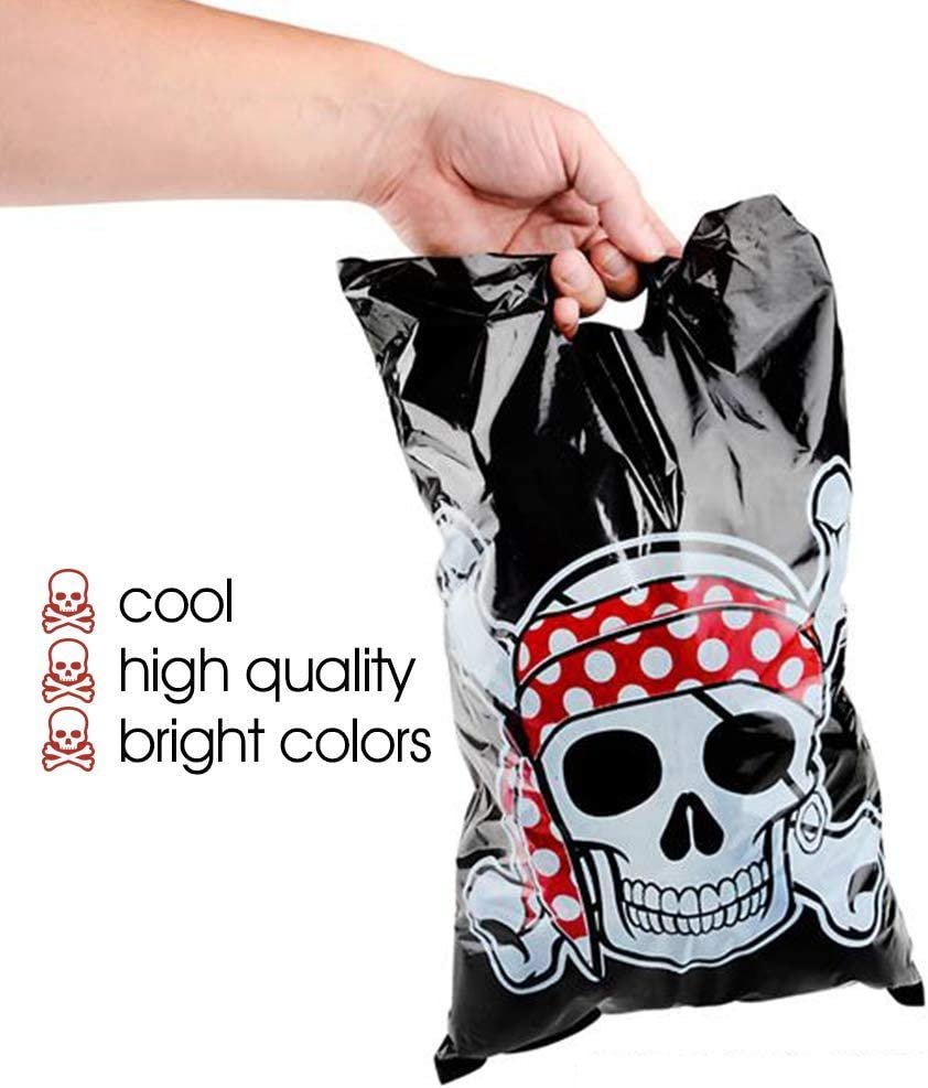 Pirate Loot Bags, Set of 50, Durable Plastic Pirate Goodie Bags for Candy, Treats, Gifts, Cool Pirate Party Supplies, Birthday Party Favor Goody Bags for Kids, 17 x 11.25"es