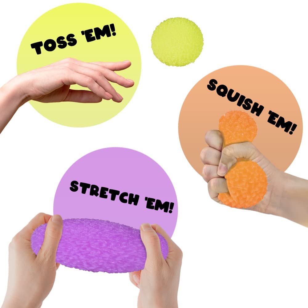 Stretchy Crystal Gummi Stress Balls, Set of 6, Stress Relief Fidget Sensory Toys for Autistic Children, Anxiety, and ADHD, Birthday Party Favors, Goodie Bag Fillers for Kids