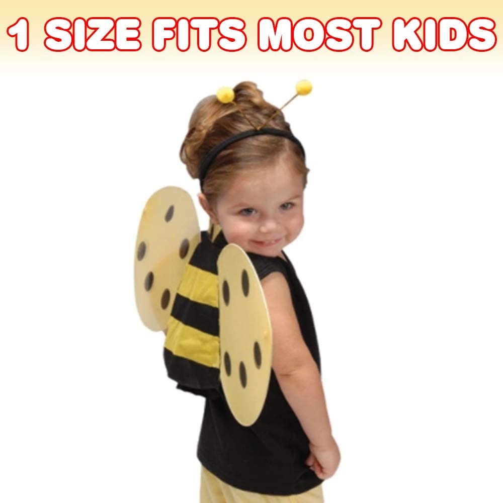 Bee Costume for Kids, Honeybee Costume Set with 1 Pair of Wings and Antenna Headband, Cute Halloween Costume for Girls and Boys, Fun Pretend Play Accessories, Black and Yellow