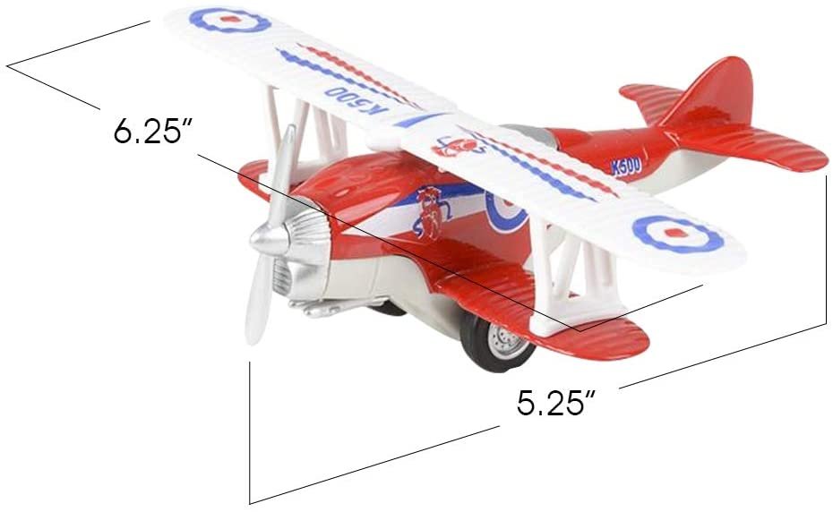 ArtCreativity Diecast Classic Biplanes with Pullback Mechanism, Set of 2, Diecast Metal Biplane Toys for Boys, Air Force Cake Decorations, Party Favor, 6 Colors, Assortment May Vary.