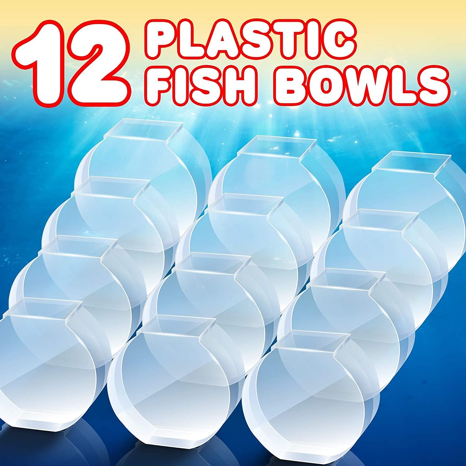 Plastic Fish Bowl Set - 12 Pack - Cute Fishbowls for Carnival Ball Toss Games, Party Table Centerpieces - Unique Carnival Supplies, Birthday Party Decorations, Kids Activity