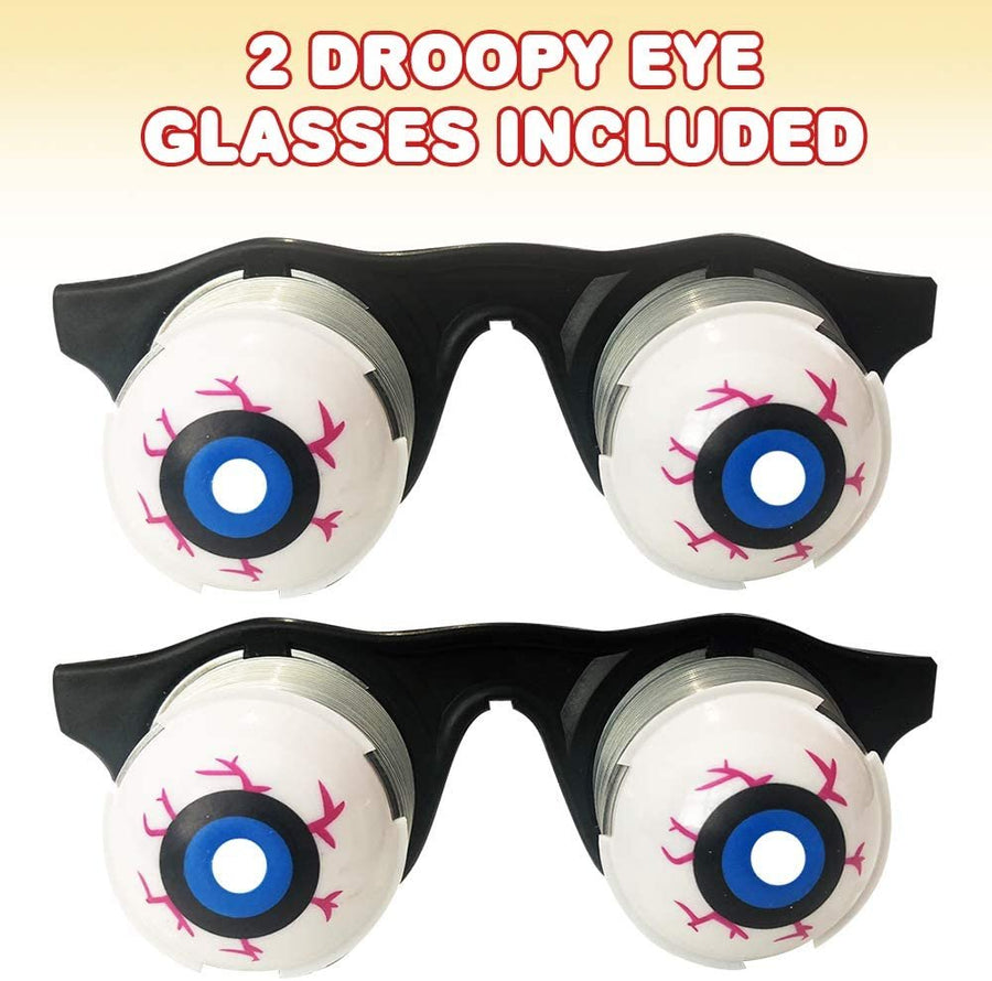 Droopy Eye Glasses for Kids, Set of 2, Funny Glasses with Dropping Eyeballs, Unique Halloween Costume Accessories and Photo Booth Props, Birthday Party Favors and Goodie Bag Fillers