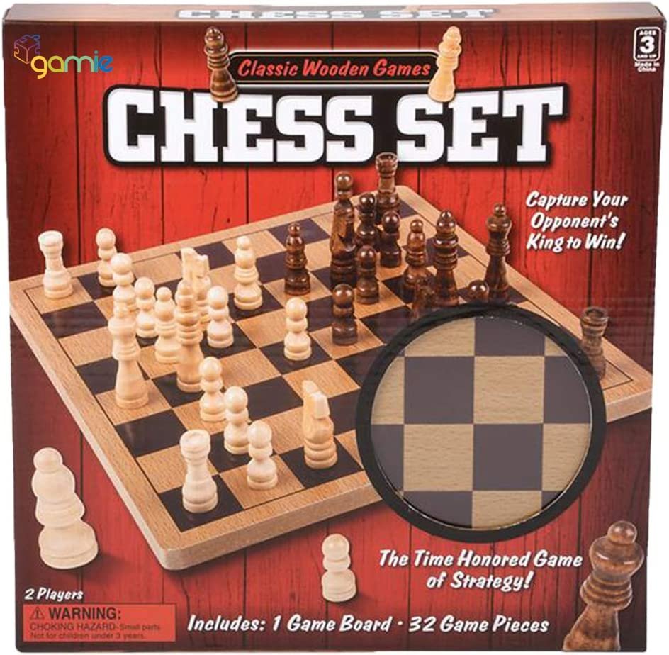 Gamie Wooden Chess Board Game, Wood Family Board Game for Game Night, Indoor Fun and Parties, Develops Logical Thinking and Strategy, Best Gift Idea for Kids