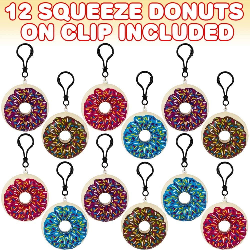 Backpack Clips with Squeeze Donuts, Set of 12, Scented Backpack Accessories for Kids, Stress Relief Toys for Kids and Adults, Back-to-School Gifts, Donut Birthday Party Favors
